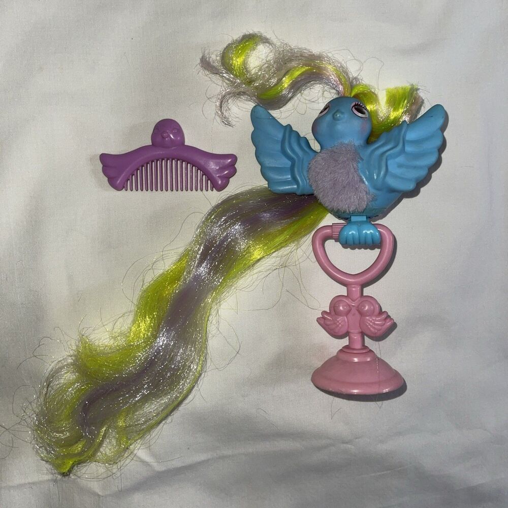 VTG FairyTails Bouncy Tails Fuzzy Tummy 1987 Blue Toy Hasbro Perch Stand Comb